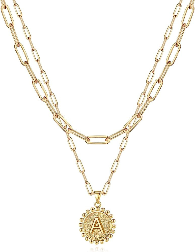 Yoosteel Gold Initial Necklaces for Women Girls, 14K Gold Plated Dainty Layering Paperclip Link C... | Amazon (US)