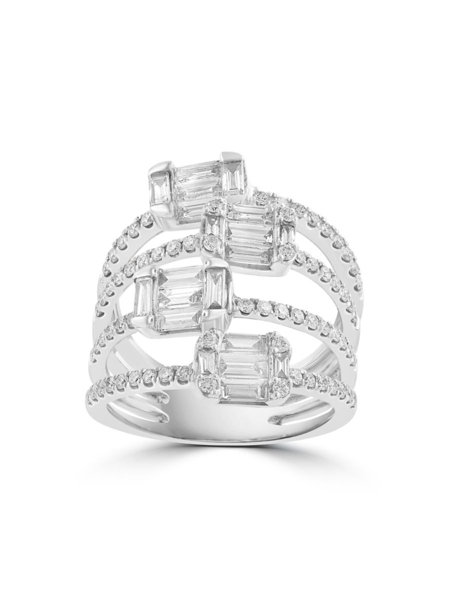 14K White Gold & Multi-Cut 1.70 TCW Diamond Openwork Ring | Saks Fifth Avenue