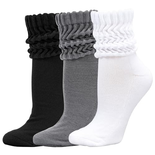 3 Pairs Slouchy Socks for Women,Stretchy Slouch Socks Women,Cotton Knit Scrunch Socks, Warm Winter Boot Socks Stacked Socks (Cotton Blend, A) | Amazon (CA)
