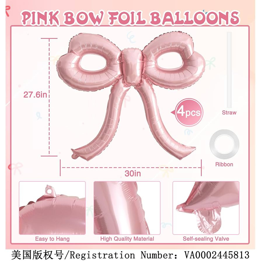 4 Pcs Pink Bow Balloons Bow Party Decorations for Girl Women Pink Bow Birthday Decorations Giant ... | Amazon (US)