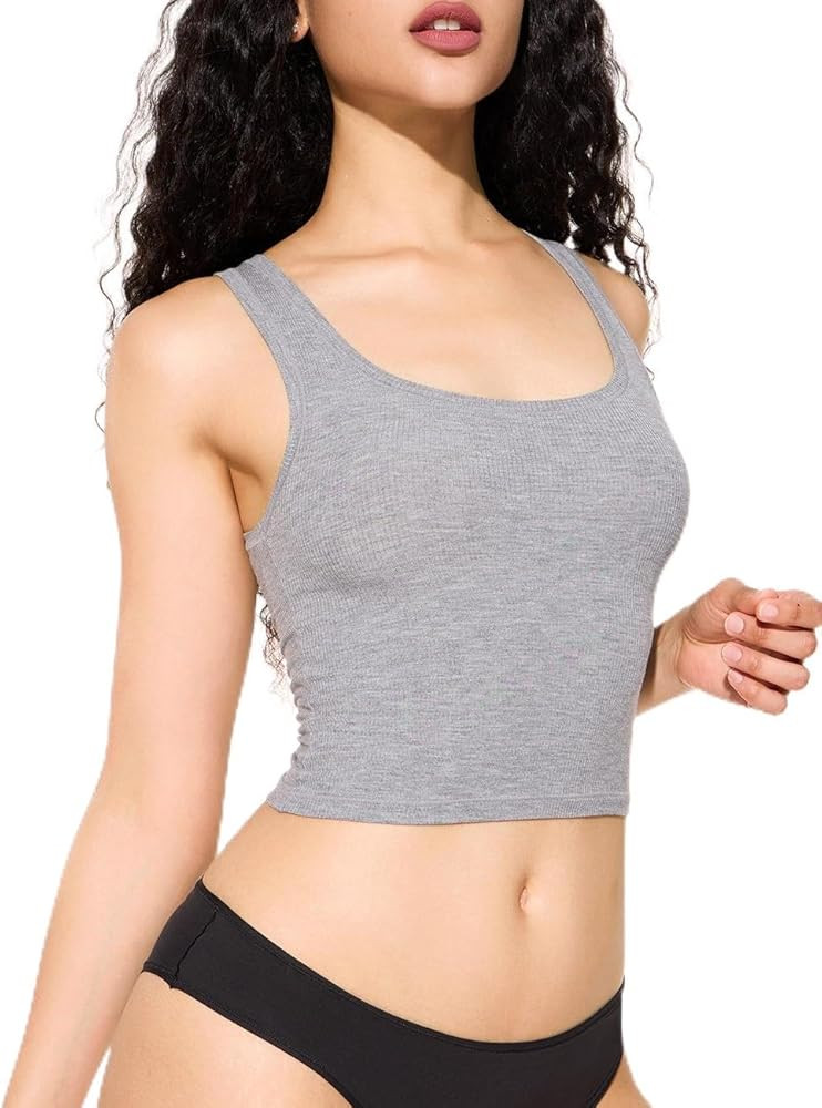 Women's Basic Sleeveless Crop Top Shirt Ribbed Scoop Neck Casual Summer Clothes | Amazon (US)