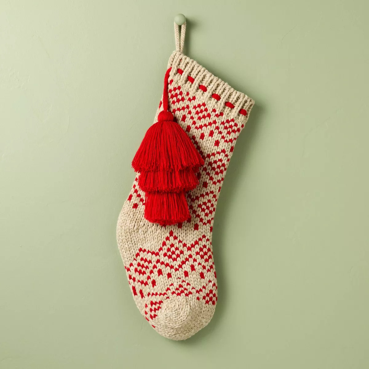 Fair Isle Knit Christmas Stocking Beige/Red - Hearth & Hand™ with Magnolia | Target