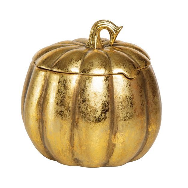 Transpac Ceramic 6.57 in. Gold Harvest Pumpkin Container | Target