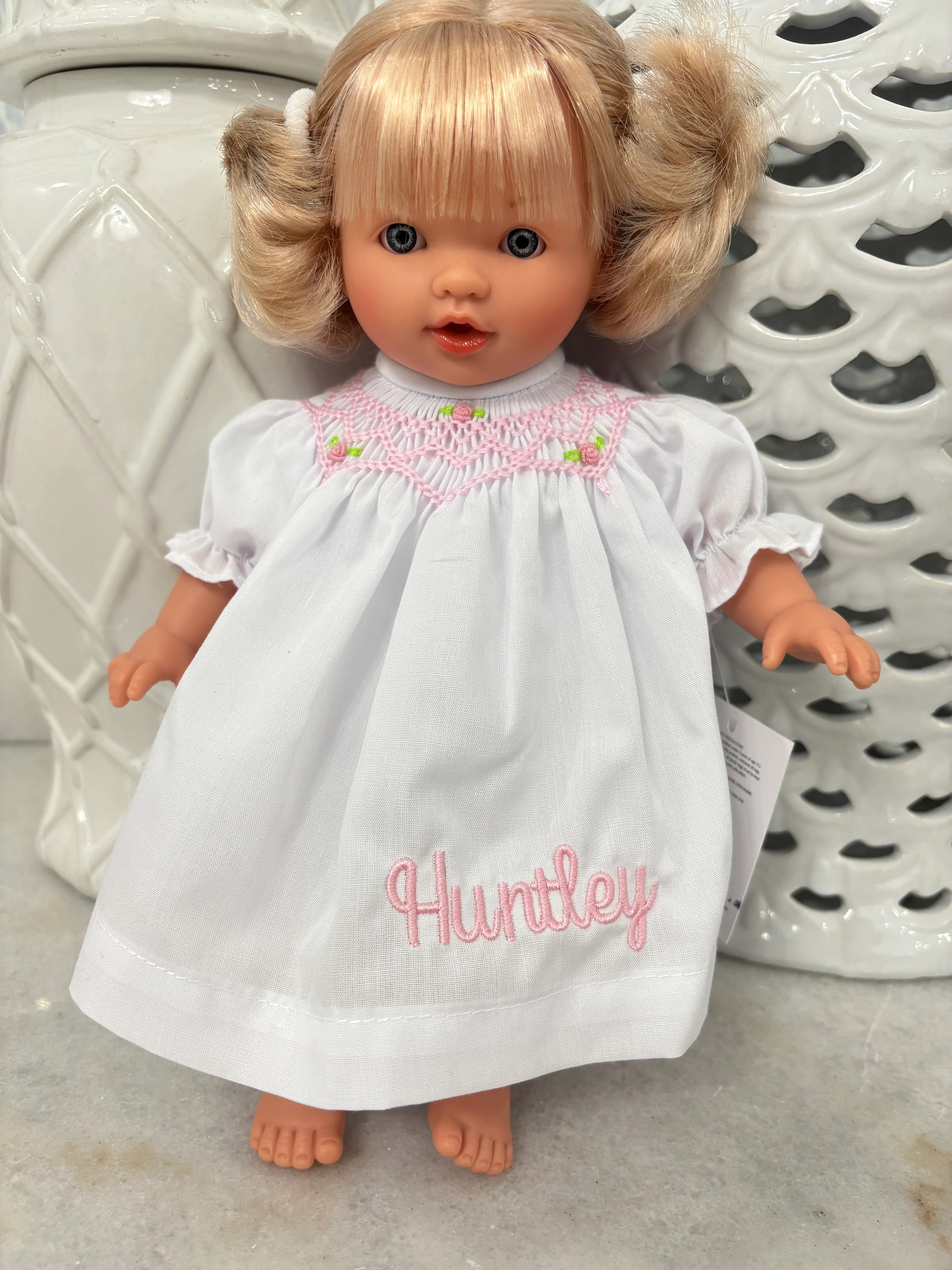 Rosalina White Dress 10" Carly Blonde Doll (Blue Eye Doll, Dress, and Embroidery) | Hampton James Clothing
