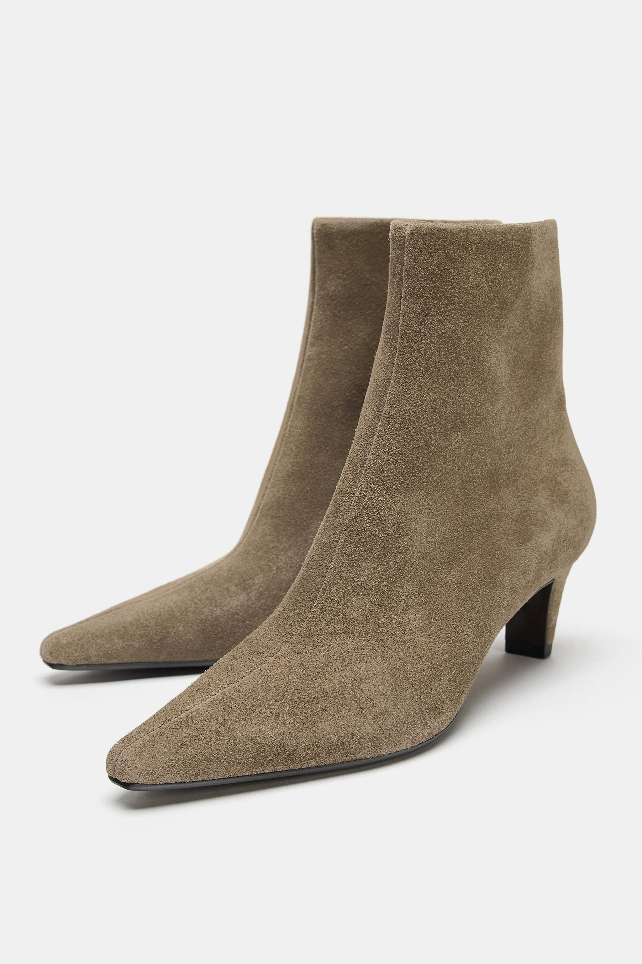 SUEDE KITTEN HEEL ANKLE BOOTS | Zara US