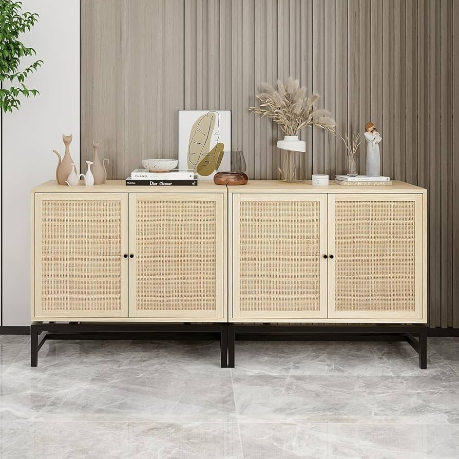 Woenei Sideboard Buffet Cabinet with Storage-Natural Rattan Cabinet,2 Door Accent Furniture,with ... | Amazon (US)
