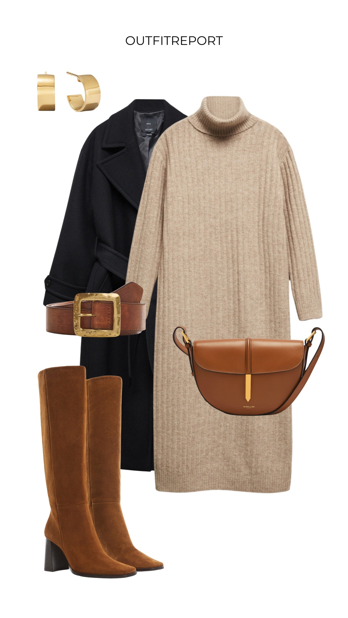 Black coat jacket brown knit dress demellier handbag brown knee high boots belt 

#LTKshoecrush #LTKeurope #LTKstyletip