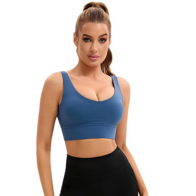 INSPIRE CHIC Women's U Back V-Neck Padded Workout Crop Top with Built in Bra Sports Bras Blue Small | Target