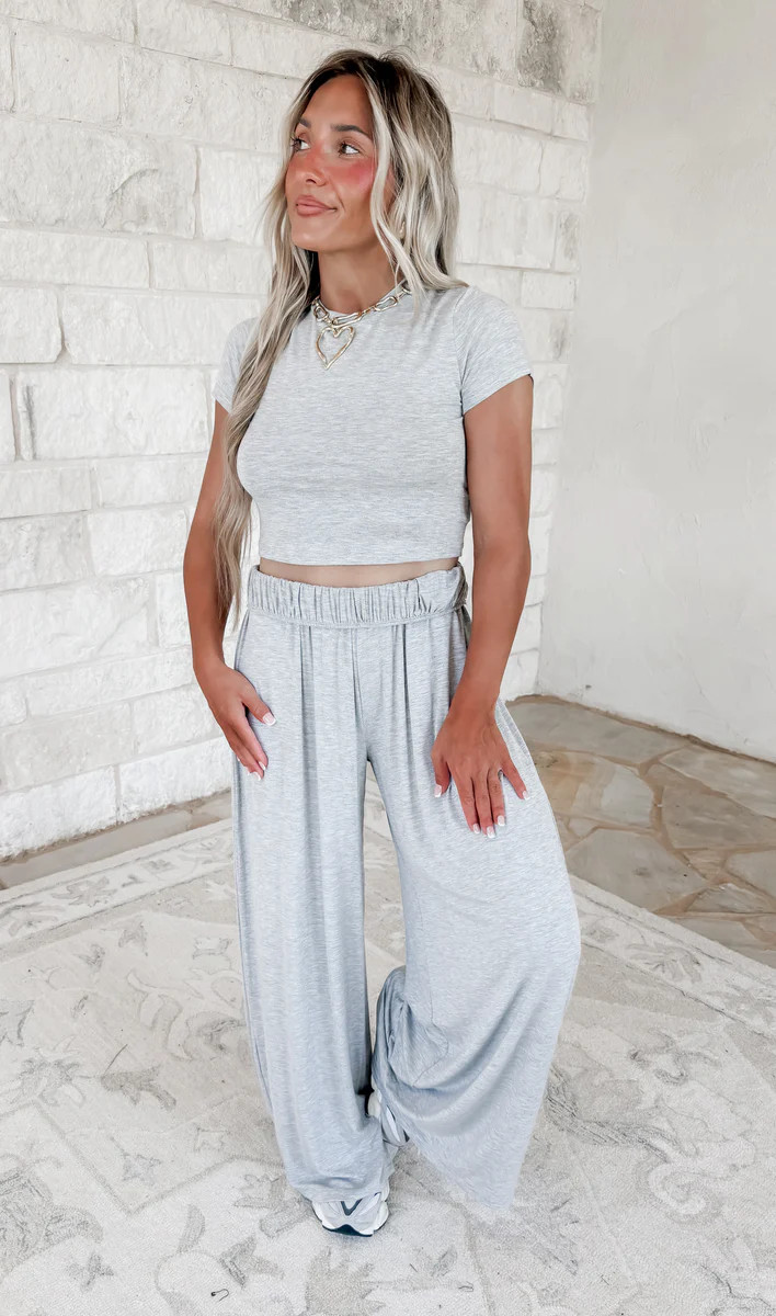 See For Yourself Butter Soft Short Sleeve Top & Wide Leg Pant Set - H. Gray | CK Squared Boutique