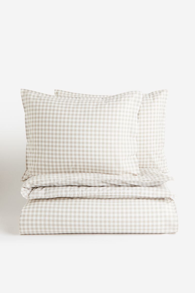 Patterned King/Queen Duvet Cover Set - Yellow/gingham-checked - Home All | H&M US | H&M (US + CA)