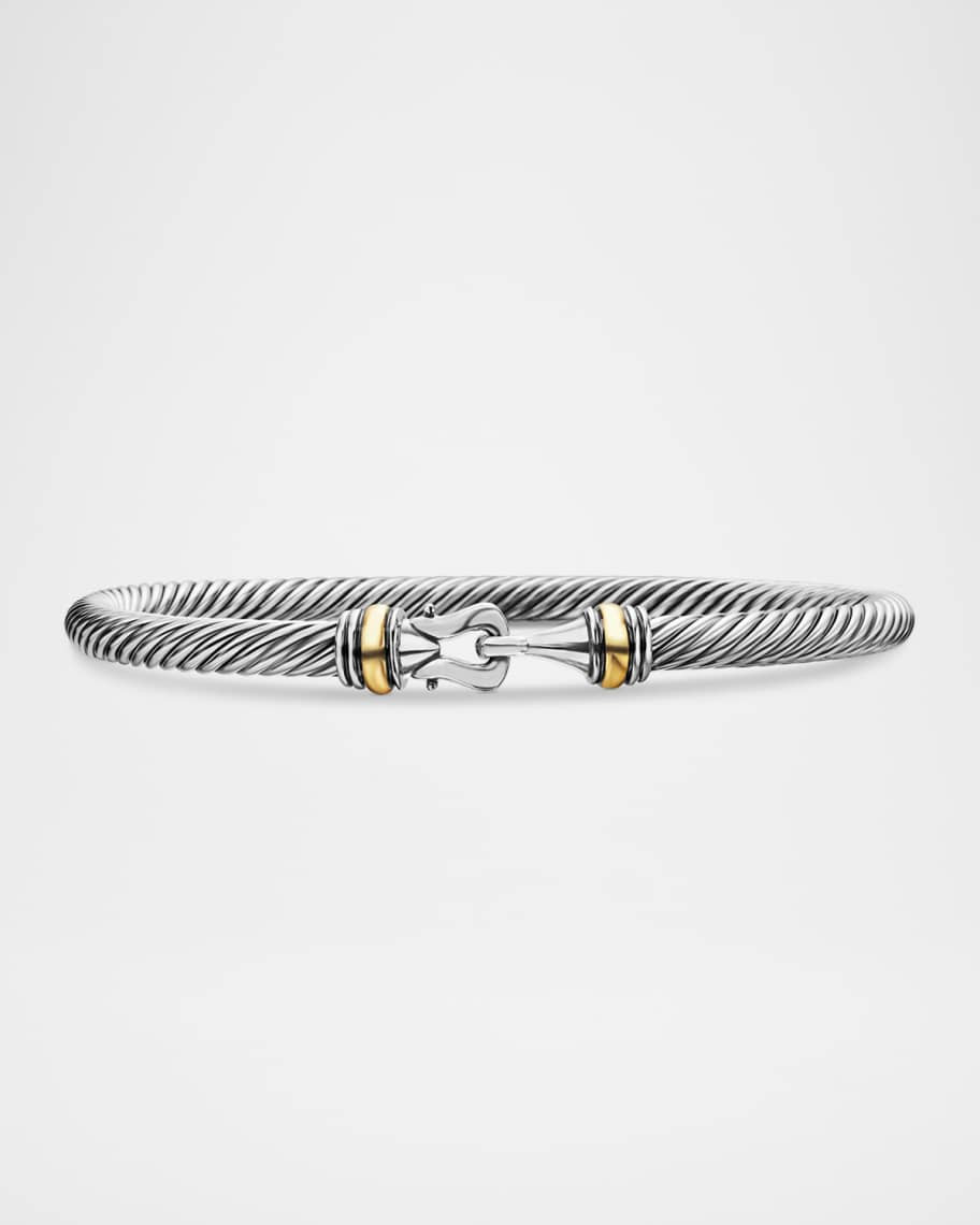 David Yurman Cable Buckle Bracelet with 18K Gold in Silver, 4mm, Size S | Neiman Marcus