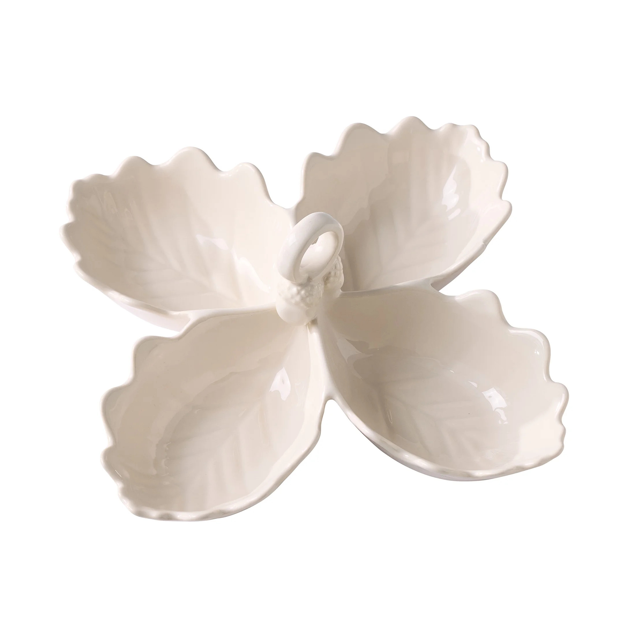 Better Homes & Gardens Cream Figural 4-Leaf Stoneware Sectional Serving Bowl, 10" | Walmart (US)