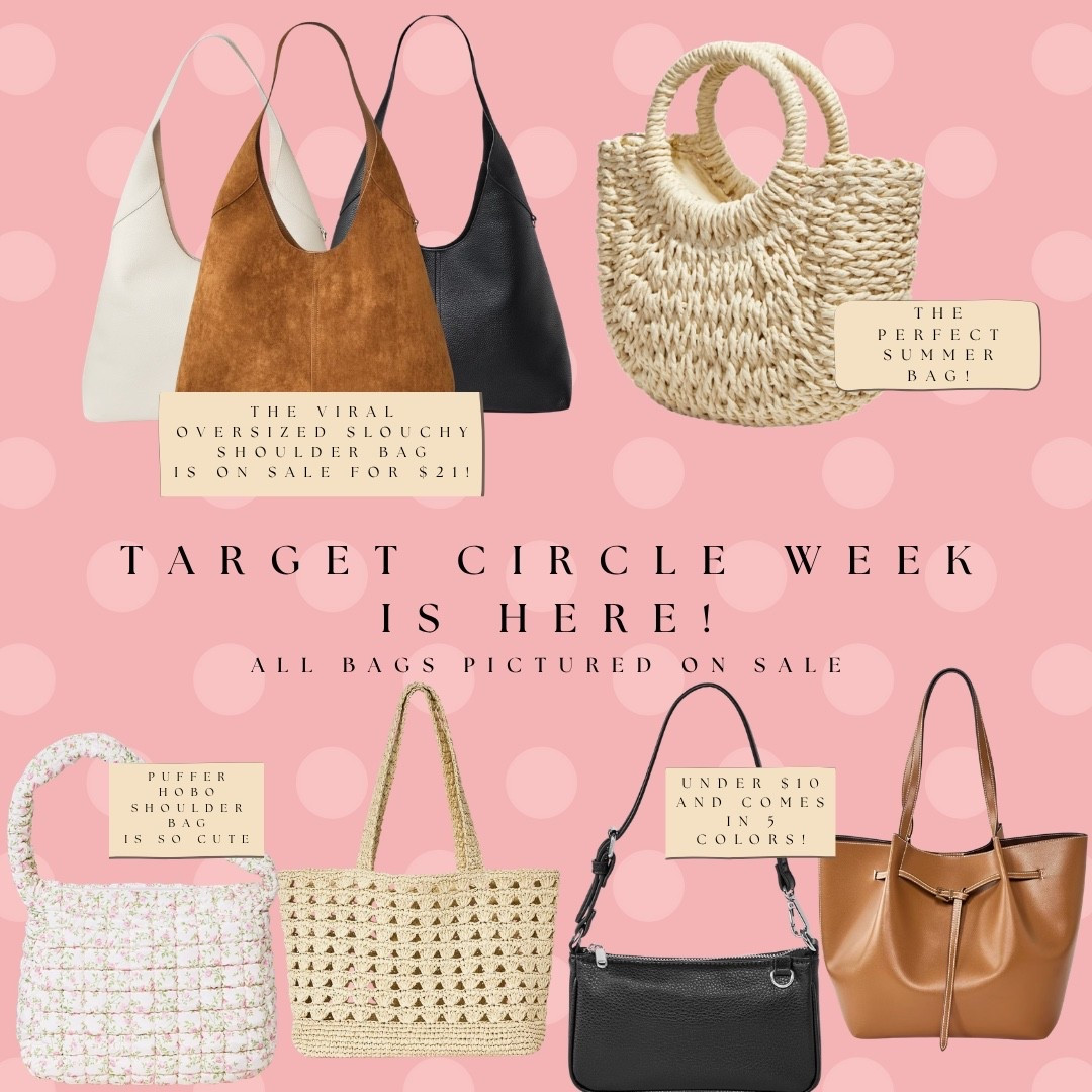 Target Circle Week is here and ALL these bags are on sale 👜 The viral oversized slouchy shoulder bag is only $21, the black crossbody is under $10 and comes in 5 colors, and the woven straw tote is the perfect summer bag. All linked!

#LTKdayinmylife #LTKmorningroutine #LTKgrwm