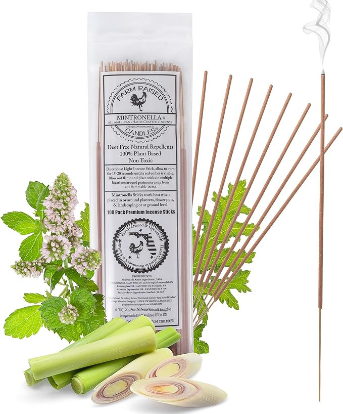 Farm Raised Candles - USA Made Mintronella - Natural Mosquito Repellent Sticks – 100 Pcs - Outd... | Amazon (US)
