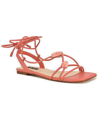 Nine West Women's Niraa Strappy Ornamented Flat Tie-Up Sandals - Macy's | Macy's