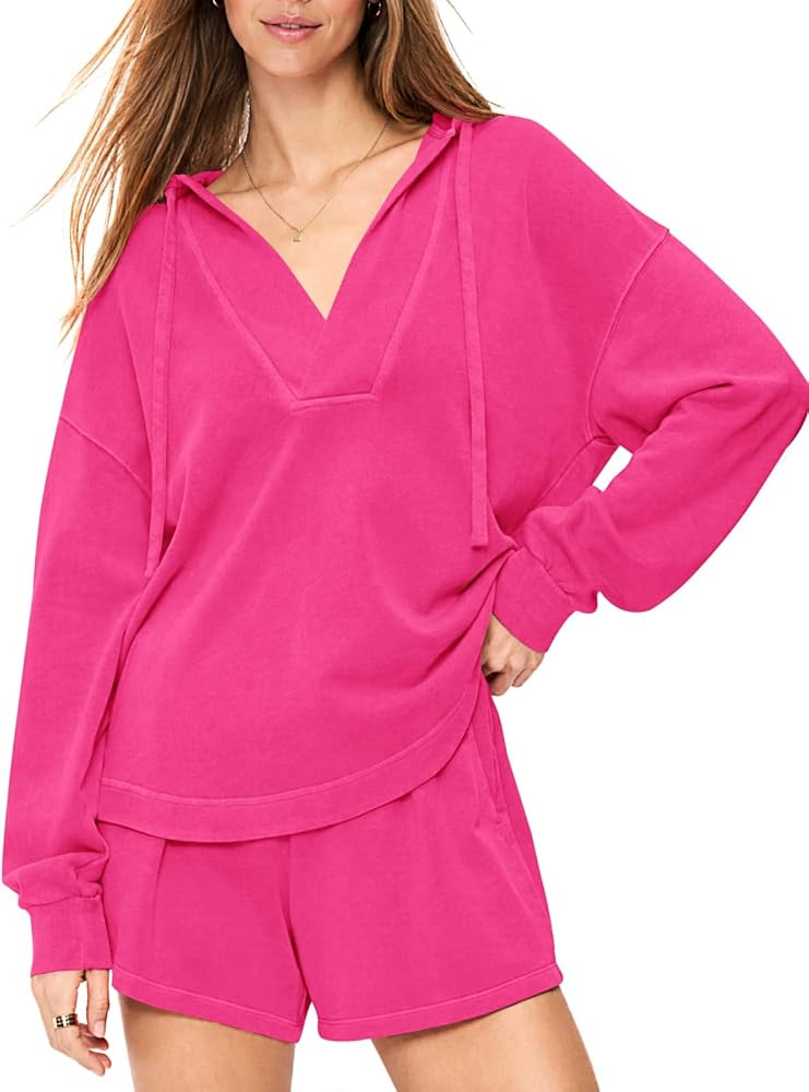 Fisoew Womens 2 Piece Lounge Matching Sets Hoodies and Shorts Sweatsuits | Amazon (US)