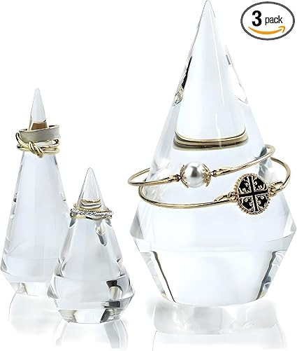 Acrylic Ring Holders 3Pcs Cone Shape Display Jewelry Tower Rings Storage Organizer Stand Clear Ra... | Amazon (US)