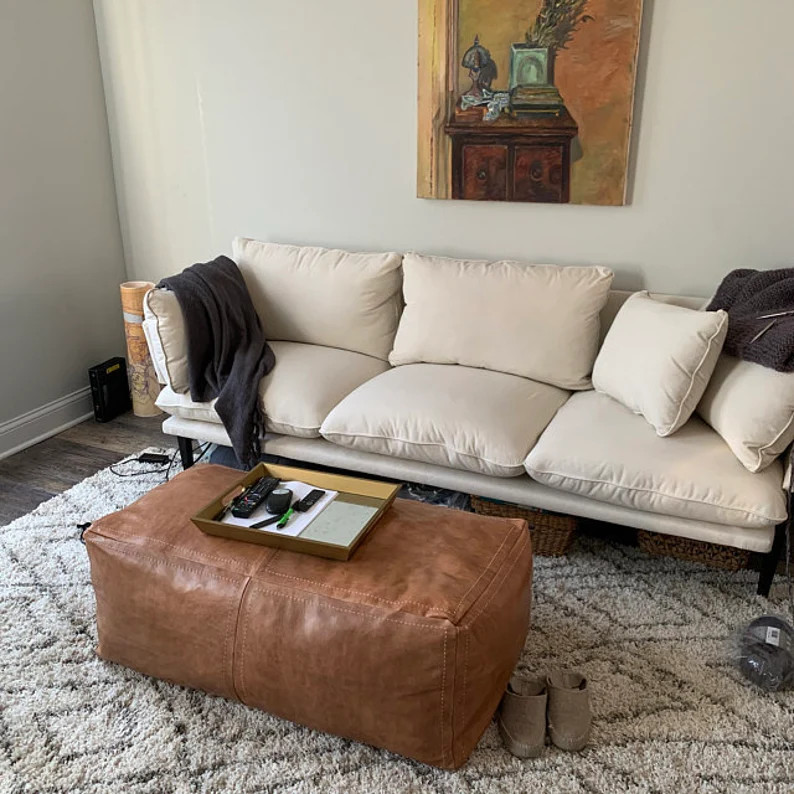 Tan Rectangular Leather Pouf, Amazing Square Ottoman Pouffe Moroccan Leather, Ottoman Rectangular... | Etsy (US)