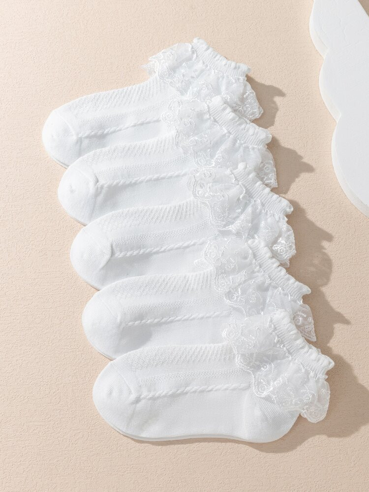 5pairs Toddler Girls Ruffle Trim Crew Socks | SHEIN