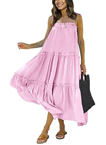 BTFBM Women's Summer Adjustable Spaghetti Strap Sleeveless Dresses Casual Loose Tiered Ruffle Cam... | Amazon (US)