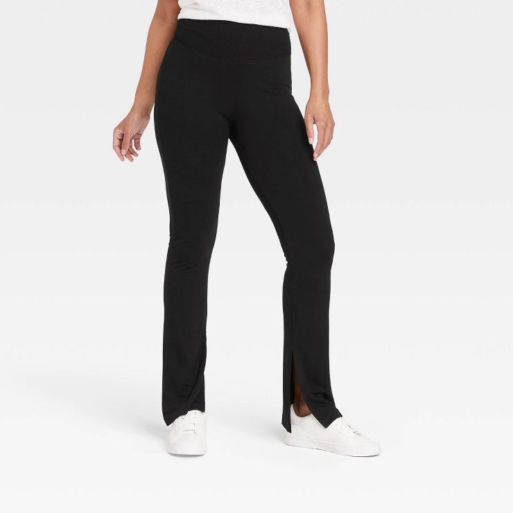 Women's High Waisted Split Hem Flare Leggings with Ribbed Waistband - A New Day™ Black | Target