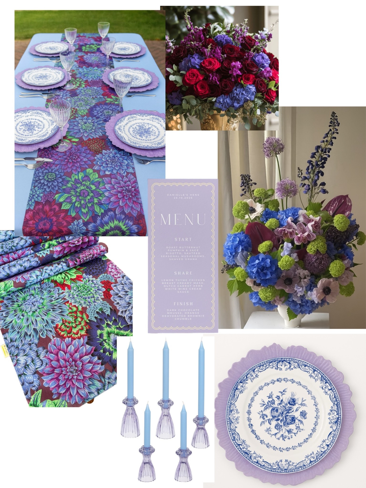 A bold + romantic dinner party look 💜💙💐 This tablescape combines patterned florals, layered china, scalloped chargers, lilac menus, and soft taper candles for a fresh twist on entertaining. Perfect for late-summer garden parties or fall gatherings where color is the star of the show. ✨

Shop my picks to recreate this tablescape ↓
#TablescapeDecor #DinnerPartyInspo #EntertainingInStyle #LTKEntertaining #PurpleTablescape #ColorfulDecor #LTKTablescape #DinnerPartyGoals

#LTKHome #LTKFindsUnder100 #LTKWedding #LTKParties