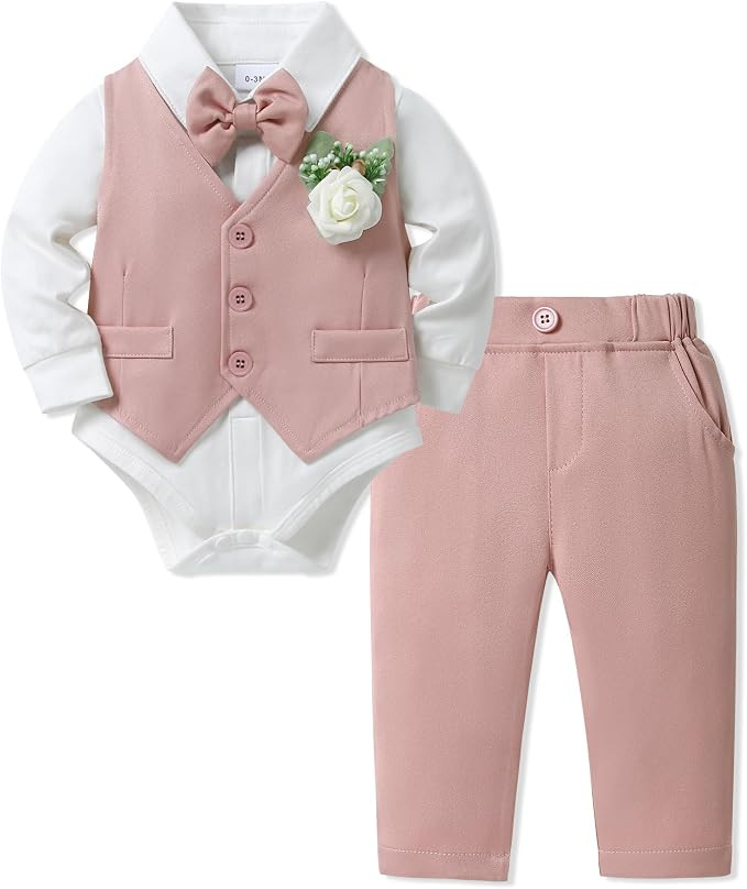 SANMIO Baby Boy Clothes Suits Infant Gentleman Outfit Collared Dress Shirt+Vest+Tie+Corsage+Pants... | Amazon (US)