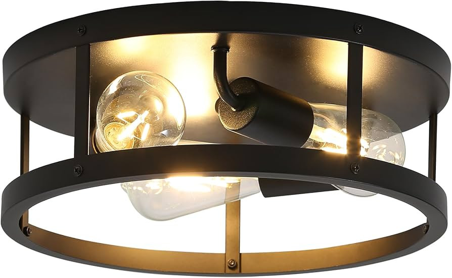 3-Light Semi Flush Mount Ceiling Light, Modern Black Metal Cage Light Fixture Ceiling Mount, Farm... | Amazon (US)