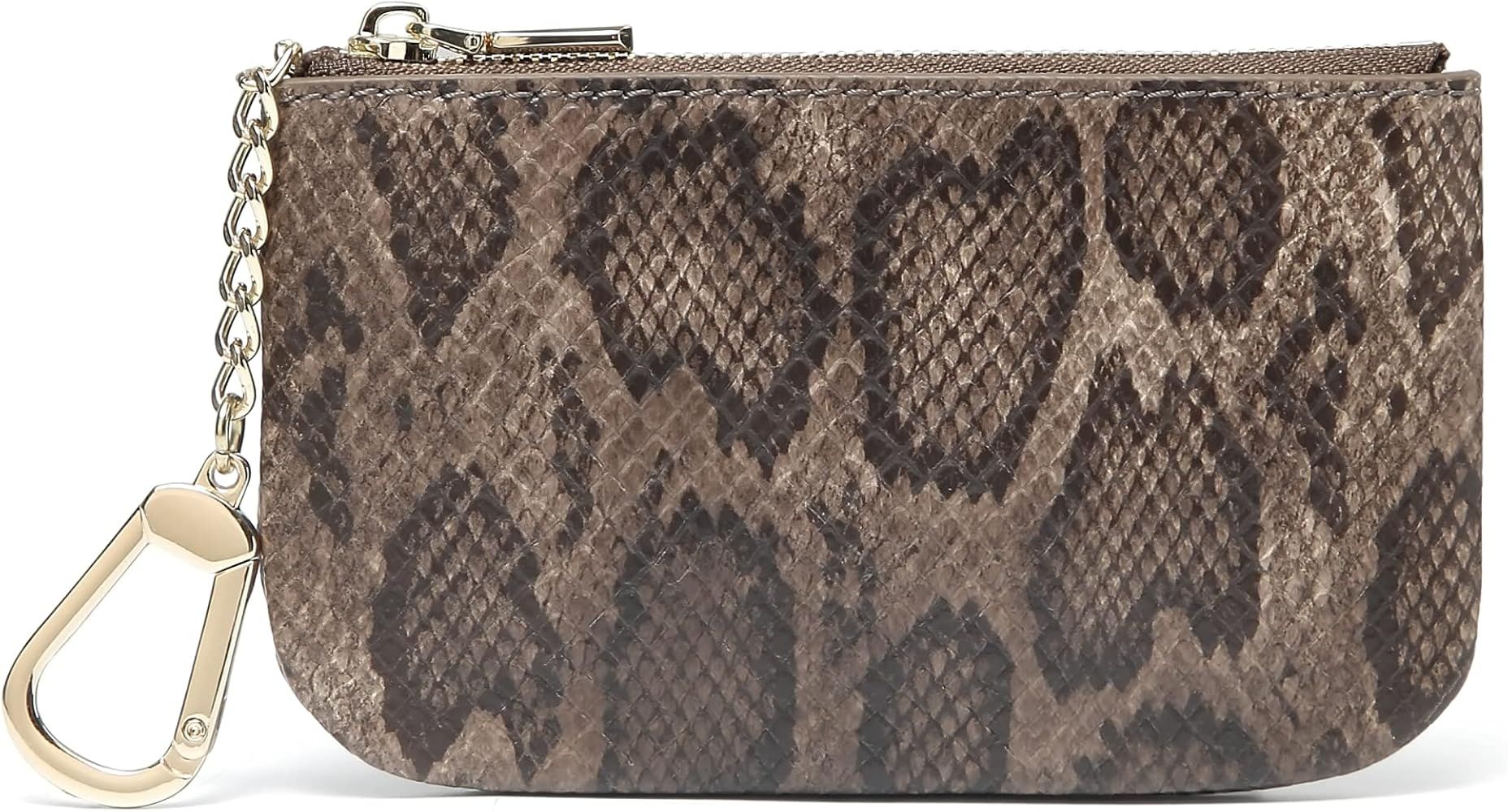 Daisy Rose Keychain Pouch & Coin Purse with Clasp, Luxury PU Vegan Leather - Brown Snake | Amazon (US)