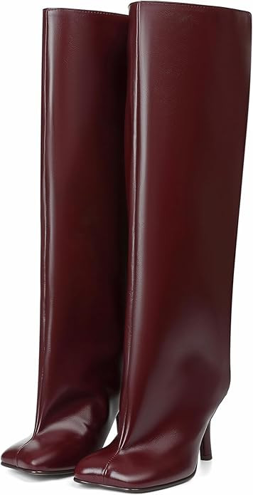 VOMIRA Women's Knee High Nude Suede Wide Calf Square Toe Stiletto Fall Winter Pull On High Heel L... | Amazon (US)