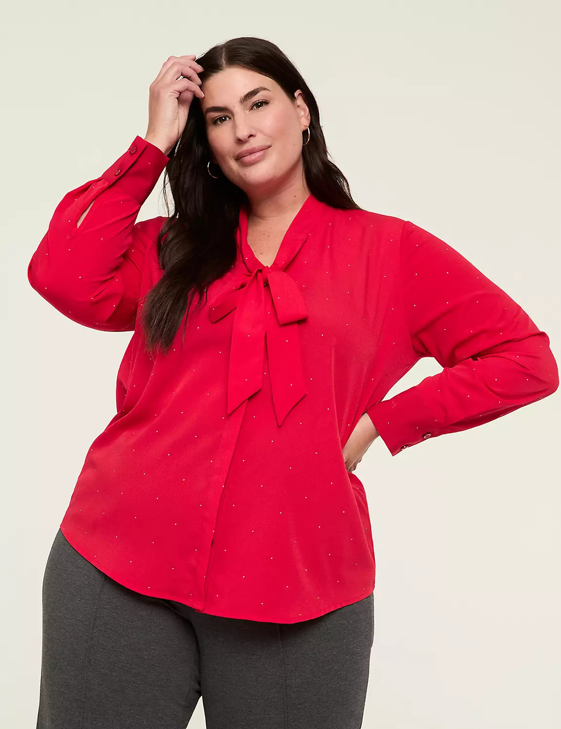Dew Drop Tie-Neck Button-Down Blouse | Lane Bryant (US)
