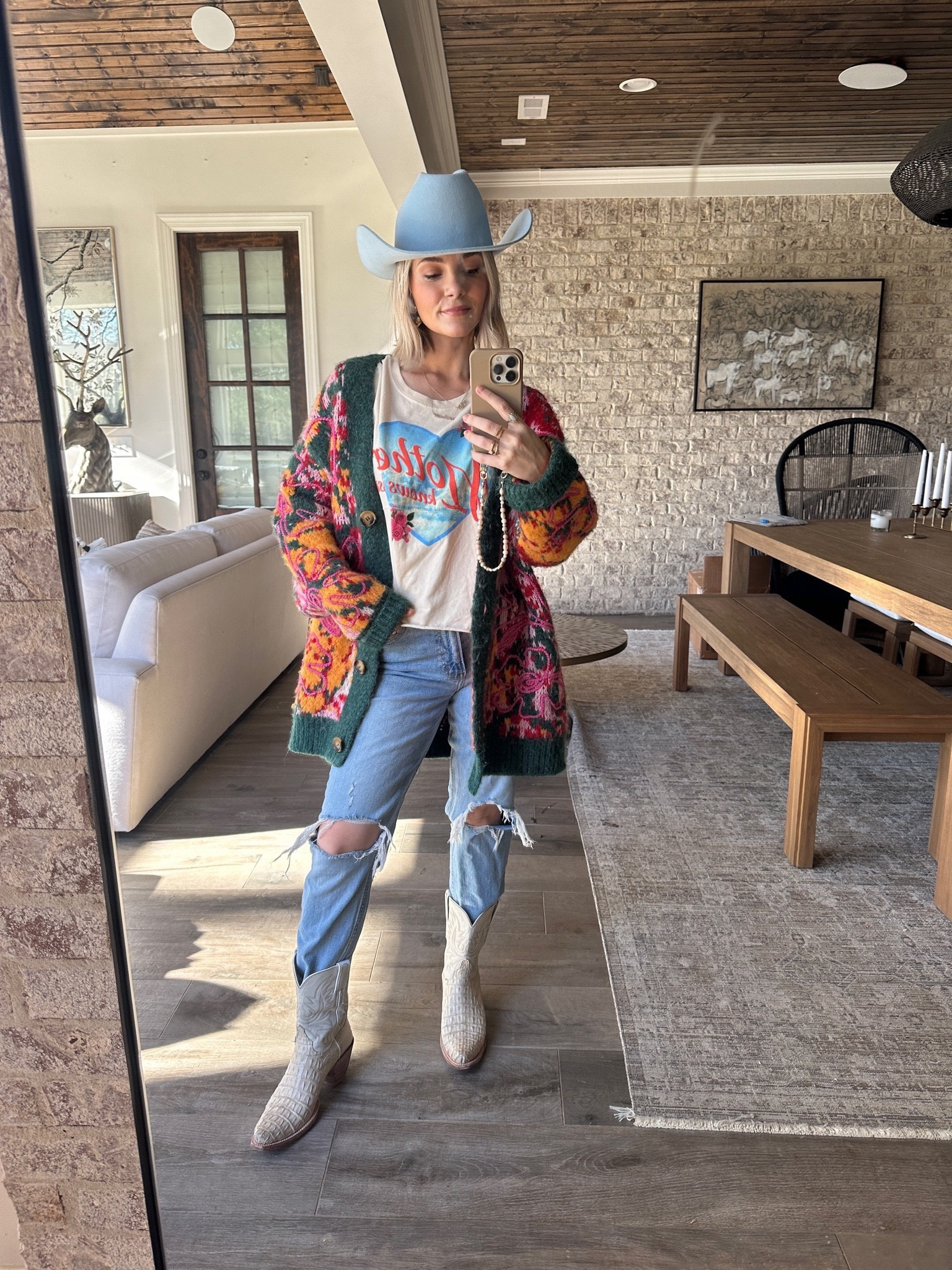 Outfits lately!! Western outfit, cardigan, winter outfit, colorful outfit, boots, cowboy hat, graphic tee,

#LTKshoecrush #LTKstyletip