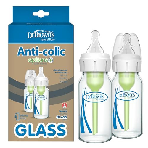 Dr. Brown's Anti-Colic Options+ Narrow Glass Baby Bottle with Level 1 Slow Flow Nipple, BPA-Free, 4 oz/120mL, 0m+, 12-Pack (Packaging May Vary) | Amazon (US)