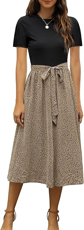 Zattcas Women 2025 Summer Dress Short Sleeve Ribbed Teacher Church Modest Business Casual Work Ou... | Amazon (US)