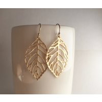 Gold Leaf EarringsDainty Large Filigree Leaves Jewelry, Simple Everyday Gift For Her, Delicate Dangl | Etsy (US)
