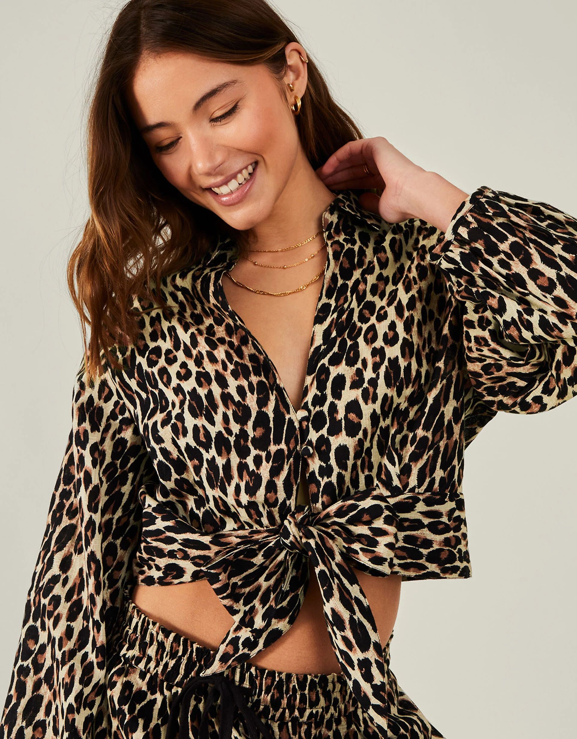 Leopard Print Tie Front Shirt Brown | Accessorize (Global)