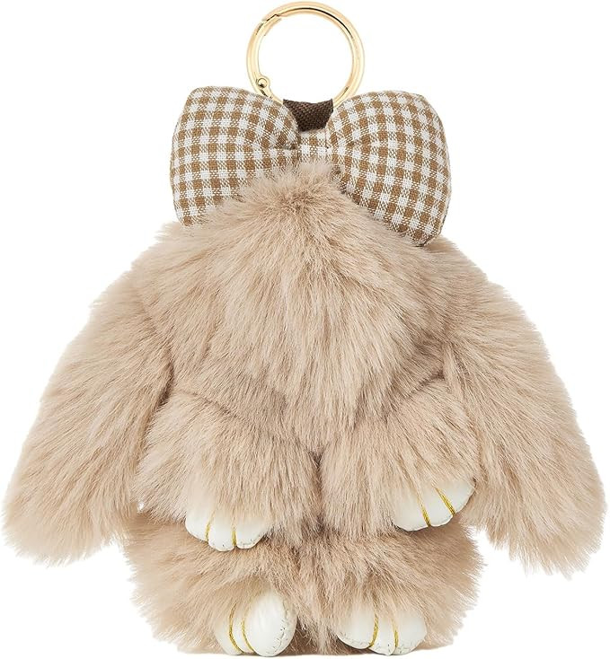 WOZEAH Bow Cute Plush Bunny Keychain, Fluffy Rabbit Bag Charm for Handbags, Backpacks & Keys - So... | Amazon (US)