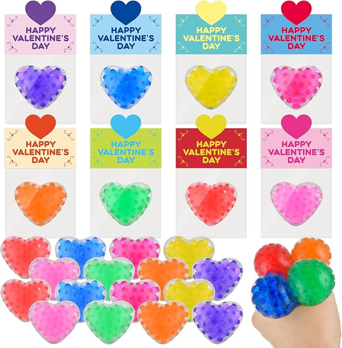 24 Pack Valentines Gifts Cards with Heart Stress Balls Stress Relief Squeeze Balls Squishy Fidget... | Amazon (US)