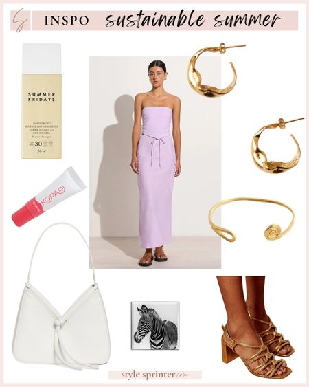 Sustainable fashion finds. Lilac linen set. Linen skirt and linen crop top. Gold jewelry and gold sandals for summer. 

#LTKSeasonal #LTKstyletip #LTKshoecrush