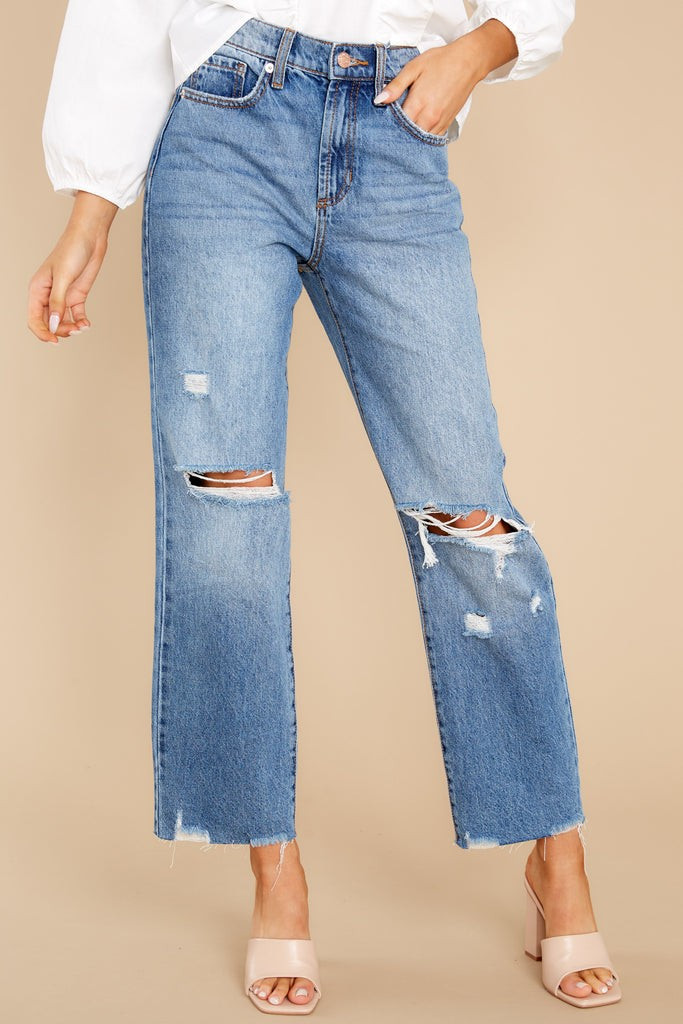 My Choice Medium Wash Distressed Wide Leg Jeans | Red Dress 