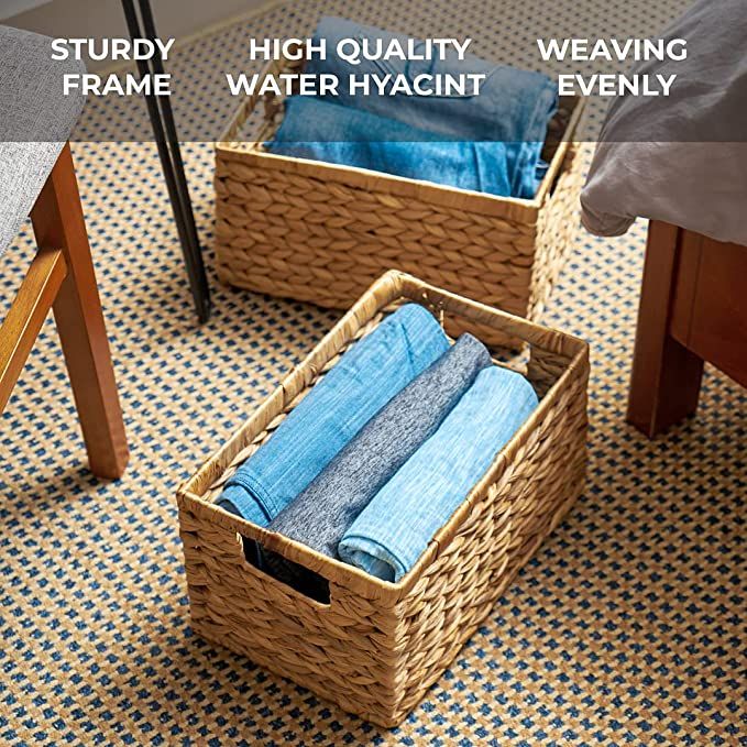 BARIEN Set of 3 Natural Water Hyacinth Storage Baskets 12.6” x 8” x 7”, Rectangular Wicker ... | Amazon (US)