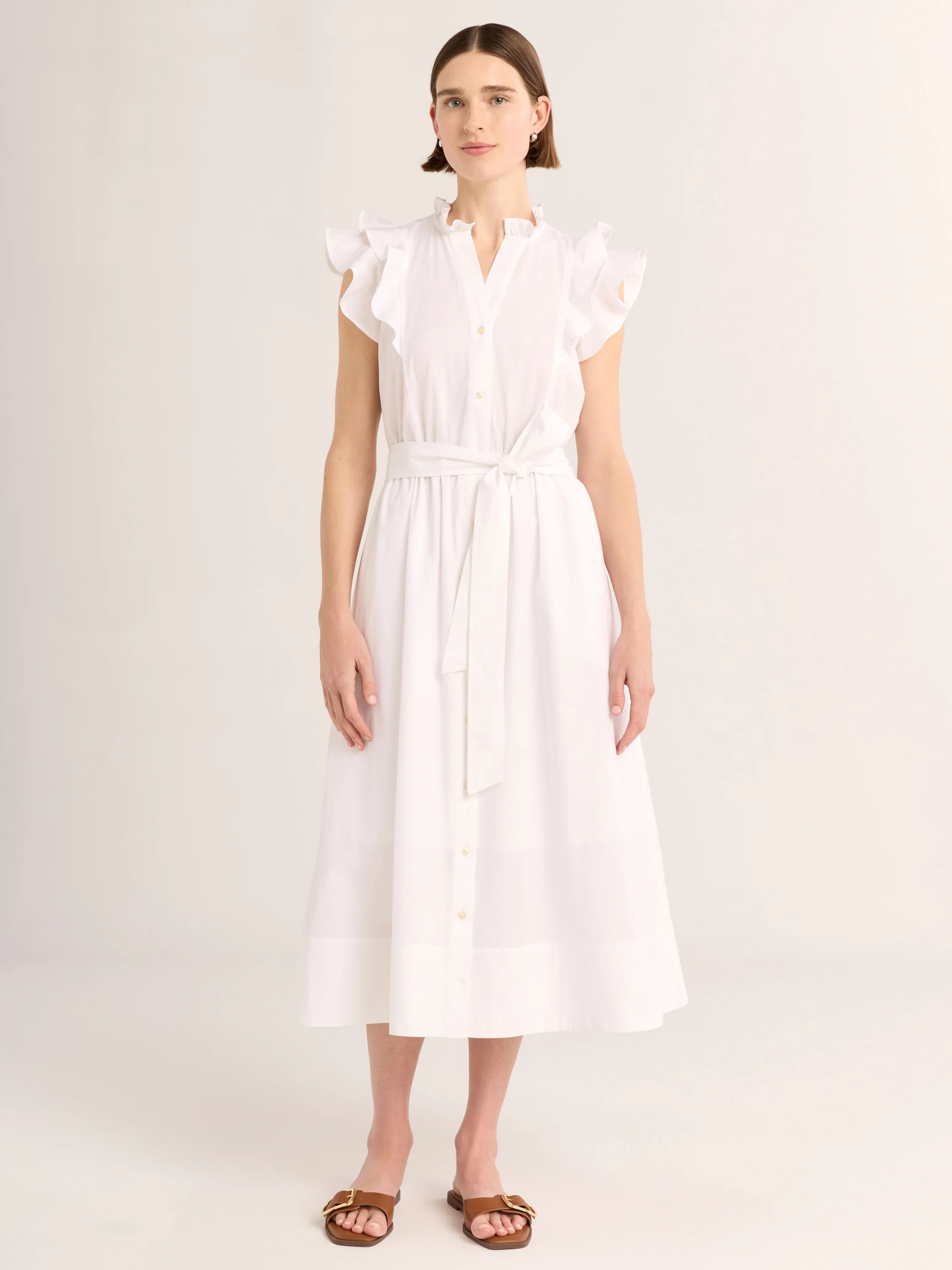 Free Assembly Women's Ruffle Cotton Midi Shirtdress, Sizes XS-XXL - Walmart.com | Walmart (US)