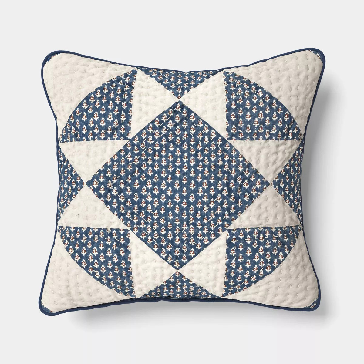 Square Patchwork Quilted Indoor Throw Pillow with Floral Reverse Neutral/Blue/Red - Threshold™ | Target