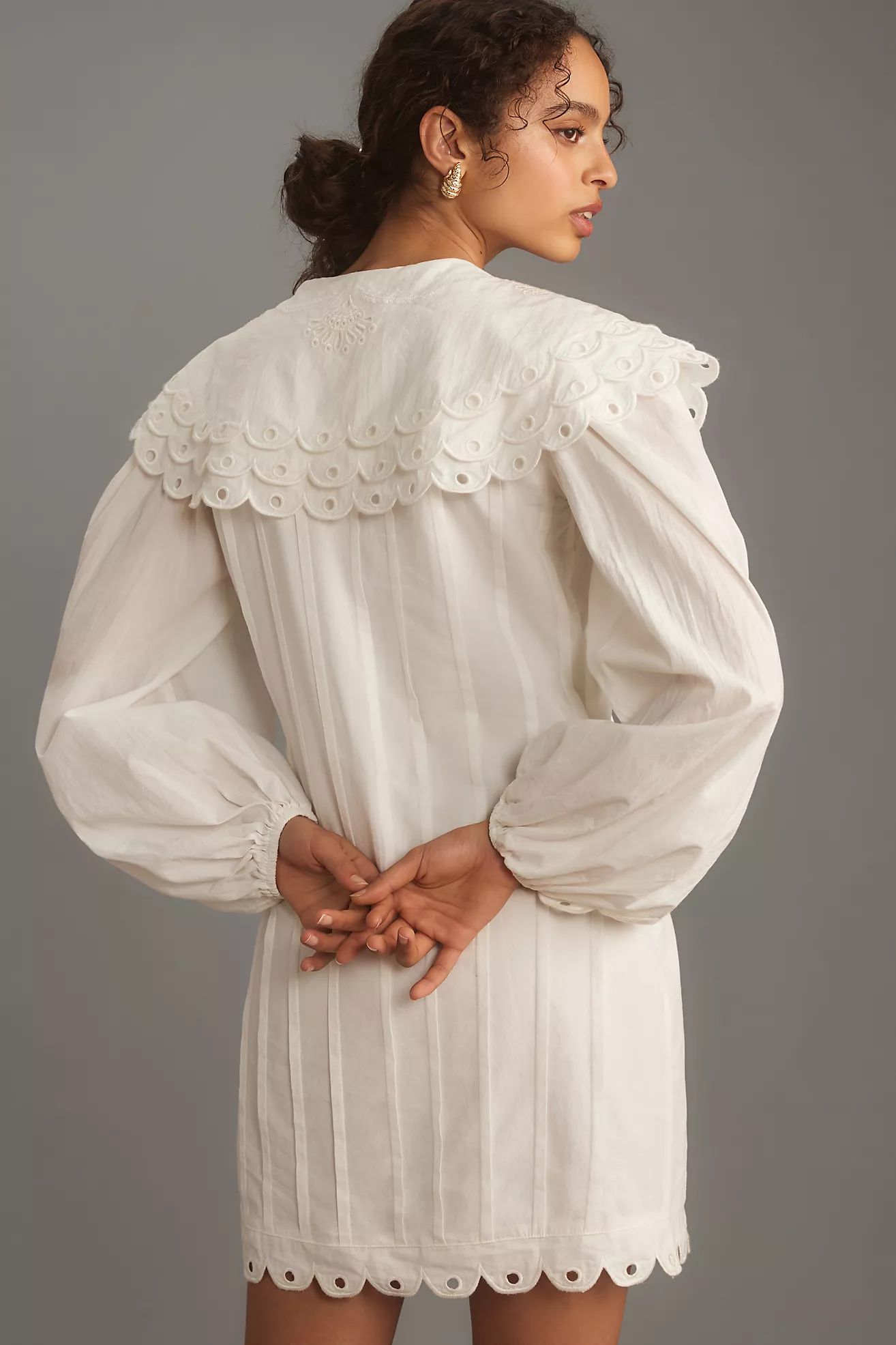 Farm Rio Long-Sleeve Embellished Collared Mini Dress | Anthropologie (US)