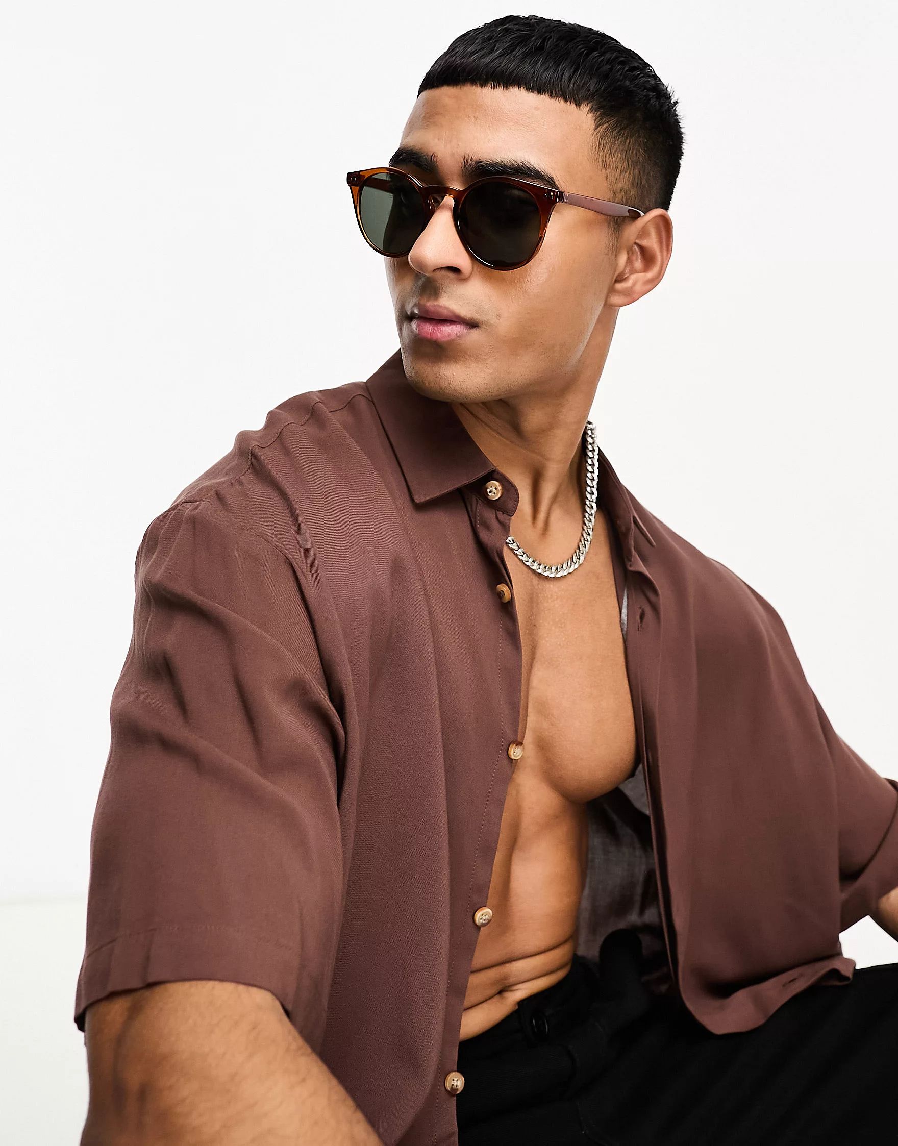 Selected Homme round sunglasses in brown with black lens | ASOS (Global)