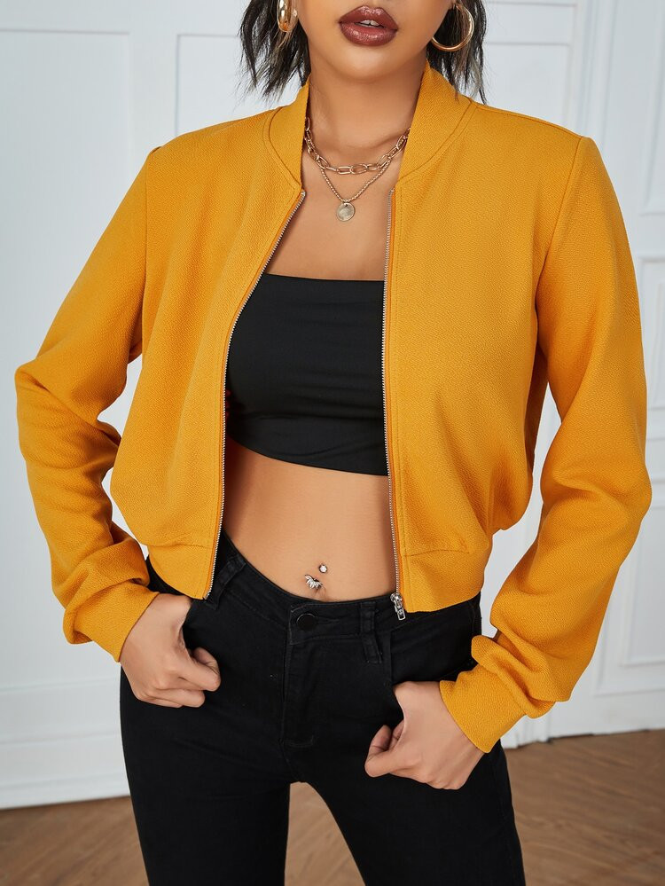 SHEIN Zip Up Crop Bomber Jacket | SHEIN