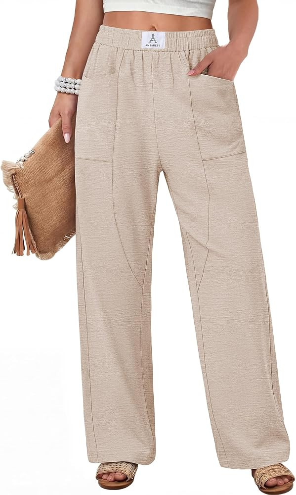 ANRABESS Womens Casual Pants High Waisted Elastic Waist Straight Leg Trousers 2026 Summer Loose F... | Amazon (US)