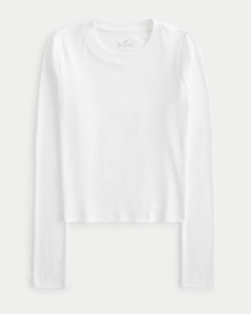 Long-Sleeve Ribbed Crew Baby Tee | Hollister (US)