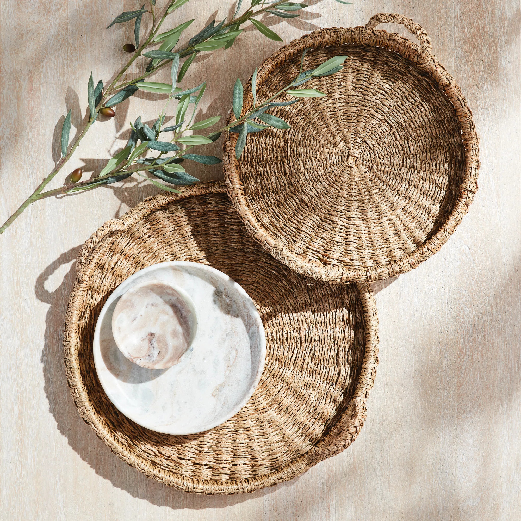 Dakota Fields Cirque Mendong Rattan Round Trays with Handles, Set of 2 & Reviews | Wayfair | Wayfair North America