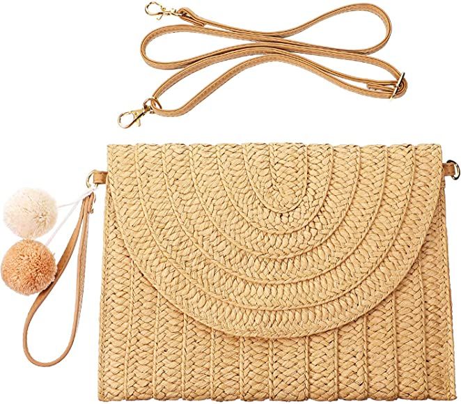 Frienda Straw Shoulder Bag Clutch Straw Crossbody Bag Beach Straw Handmade Bag Woven Rattan Bag f... | Amazon (US)